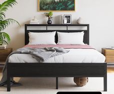Double Bed Frame with Wooden Storage Headboard
