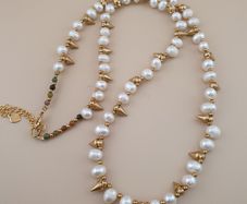 Classic Freshwater Pearl with Brass Beads Necklace