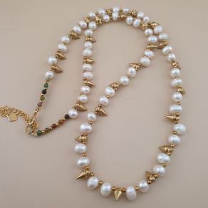 Classic Freshwater Pearl with Brass Beads Necklace
