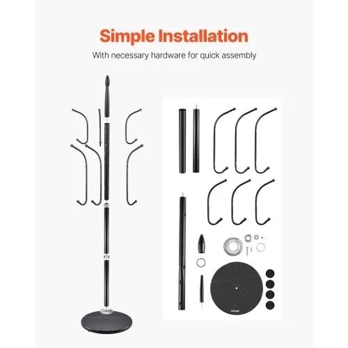 Coat Rack Freestanding, Coats Tree Stand with Stable Marble Base & 6 Hooks, Free Standing Hall Coat Rack for Entryway, Bedroom, Office, Living Room