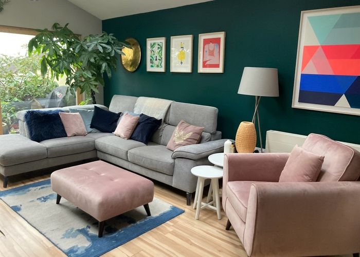 Pink velvet armchair