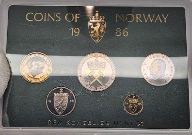 Norway 1986 Coin Set in Original Holder Stunning Rainbow Toned Coin Set Gem BU