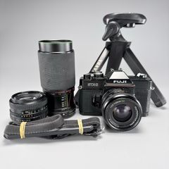 Fuji STX-2 SLR 35mm film camera plus 3 lenses