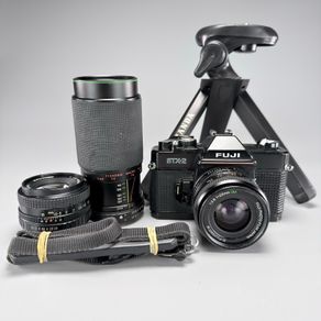 Fuji STX-2 SLR 35mm film camera plus 3 lenses