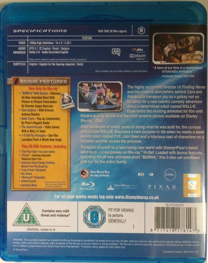 Wall-E (Pixar / Disney) [2xBlu-ray Animated Movie] Academy Award Winner