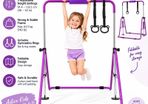 Kids Gymnastics Bar with Rings  Adjustable Height Foldable Training Bar