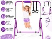 Kids Gymnastics Bar with Rings  Adjustable Height Foldable Training Bar
