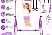 Kids Gymnastics Bar with Rings  Adjustable Height Foldable Training Bar