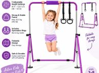 main image for ad Kids Gymnastics Bar with Rings  Adjustable Height Foldable Training Bar