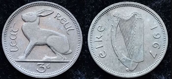[#426] - Ireland 1967 | 3 Pence | Irish 3d | Hare | KM.12a | MS