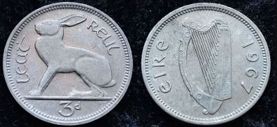 [#426] - Ireland 1967 | 3 Pence | Irish 3d | Hare | KM.12a | MS