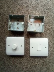 Dimmer. Switch.  And.  Light. Switch. And 2.  Flush.  Boxs