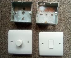 Dimmer. Switch.  And.  Light. Switch. And 2.  Flush.  Boxs