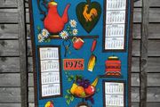 Funky Vintage Retro, Kitchen Kitsch, Caravan-Chic Cotton Calendar Tea Towel, for 1975, Perfect for Use or Vintage Craft Projects