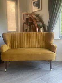 Mustard Yellow Velvet Banana Sofa