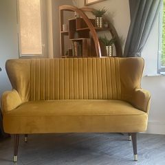 Mustard Yellow Velvet Banana Sofa