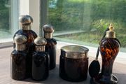 Vintage Amber Tortoiseshell Glass Dressing Table or Vanity Set of 6 Pieces