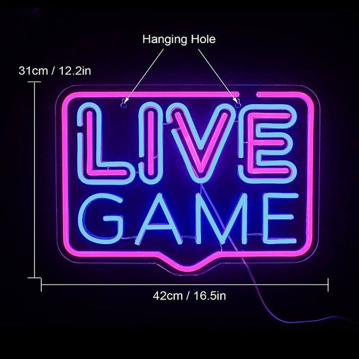 Live Game Neon Signs Gaming Neon Light LED Game Sign Acrylic Neon Wall Sign Night Light for Game Room Gaming Zone Decor (FREE SHIPPING)