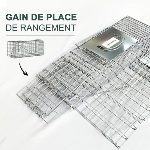 Folding capture cage trap for small animals like rats and mice - 2 doors handle 66 x 24 x 30.5 cm grey steel