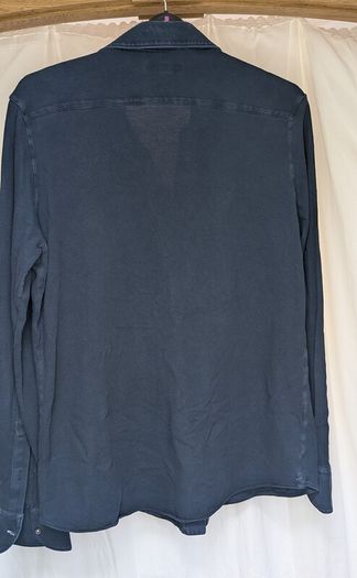 Luca Faloni Pique Shirt Blue Mens 16 41 Made In Italy Cotton Long Sleeve