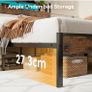 Double Bed Frame with Charging Station(2AC, 2USB) and LED, 135x190 Open Storage Shelves, Wooden Headboard, Metal Small Double Bed Frame with Underbed Storage, Strong Metal Slat Support Image 7