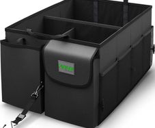 Car Boot Organiser (Black) - Storage with Tie Down Straps, Best for Tidy Auto Organization & Boot Bag Maintenance, Non-Slip Secure Travel Tote is Foldable