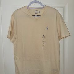 New Polo Ralph Lauren Men's V-Neck T-Shirt - Cream / Off White