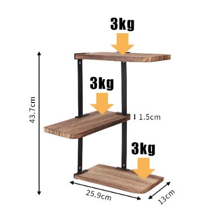 BRAND NEW Rustic Industrial Wood Shelf Wall Mount Corner Rack Display Decor Organizer for Bedroom Kitchen Bathroom