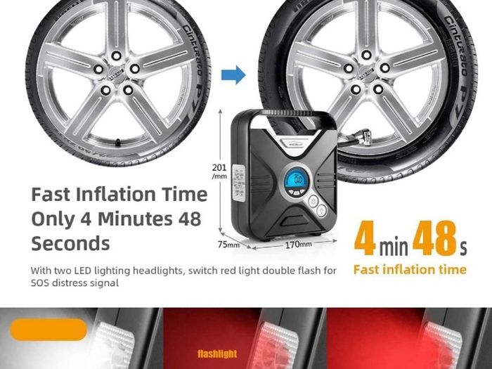 Car Tyre Inflator Air Compressor Tyre Pump 12V Electric Car Air Pump for Car Tyres Bike Tyres with Digital Tyre Pressure Gauge and Inflator Valve Adaptors LED Light (FREE POSTAGE)