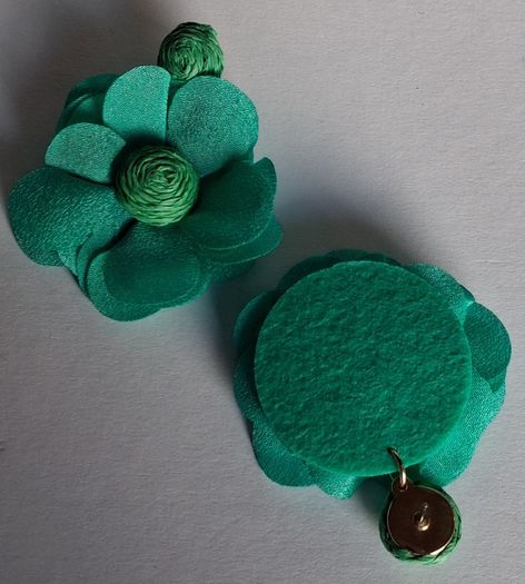 Chunky Raffia Green Fabric Flower Statement Earrings