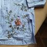 Zara blue striped embroidered flowers shirt blouse sun holls L 12/14 Image 2
