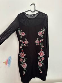 Black Floral Embroidered Mesh Bodycon Mini Dress