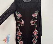 Black Floral Embroidered Mesh Bodycon Mini Dress