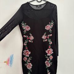 Black Floral Embroidered Mesh Bodycon Mini Dress