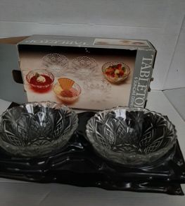vintage new 6 glass sundae dishes in original box