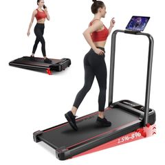 Walking Pad with Handle Bar 3 Level Incline, 300 Lbs Walking Pad Foldable for Home Office, Under Desk Treadmill with LED Display Remote Control APP