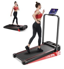 Walking Pad with Handle Bar 3 Level Incline, 300 Lbs Walking Pad Foldable for Home Office, Under Desk Treadmill with LED Display Remote Control APP