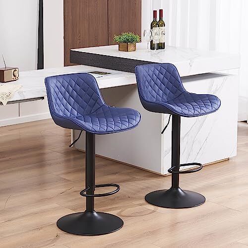 Bar Stools Set of 2, Adjustable Height, PU Leather Padded Swivel Stools with Backrest, Gas Lift for Kitchen Island, Counter, Purple