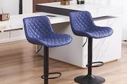 Bar Stools Set of 2, Adjustable Height, PU Leather Padded Swivel Stools with Backrest, Gas Lift for Kitchen Island, Counter, Purple