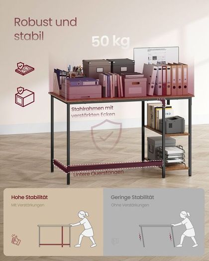 Industrial Computer Desk with Storage Shelves 120 cm Home Office Desk Vintage Brown