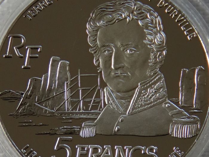 France 5 Francs 1992, Dumont d Urville Antarctic Explorer Albatross Silver Proof