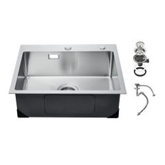 68cm Kitchen Sink Workstation, 304 Stainless Steel Top Mount Sinks, Drop-In Single Bowl Farmhouse Basin with Accessories