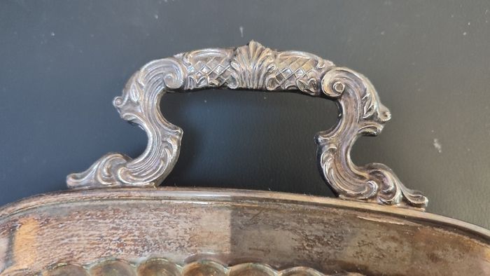 Vintage Silver Plated Butlers Serving Tray Platter Claw Footed 24 inch x 12 inch Leonard English
