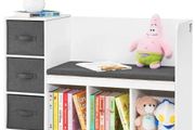 Toddler Bookshelf and Bookcase with Detachable Seat Cushion, 6-Cubby Storage Organizer Bench with 3 Drawers, Ideal for Playroom, Bedroom, Living Room or Entryway, White
