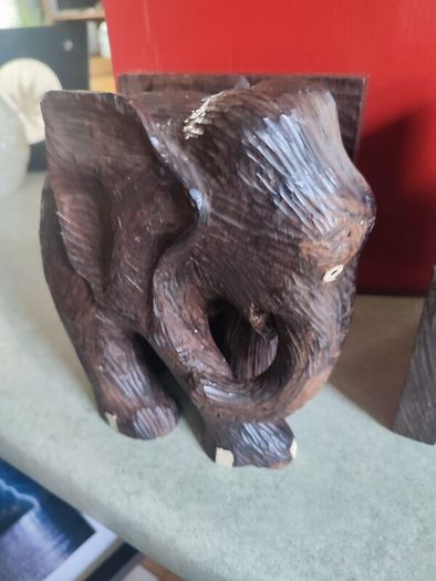 SET OF 2 Large Carved Vintage  Elephant BOOKENDS.