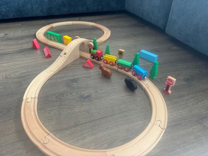 Wooden Toy Train Set, track, animals, train - free postage