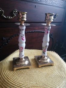 Stunning porcelain brass candle sticks