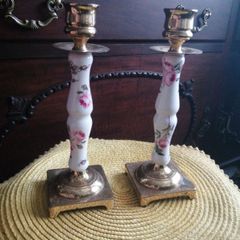 Stunning porcelain brass candle sticks