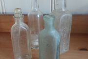 Fabulous Collection of Four Assorted Antique and Vintage Apothecary and Household Bottles in Clear Glass, Price for All Four, Not Splitting