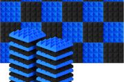 Acoustic Foam Tiles, 24 Packs Soundproof Studio Foams 25x25x5CM Blue and Black Pyramid Acoustic Panels Home Studio Sound Treatment (FREE POSTAGE)